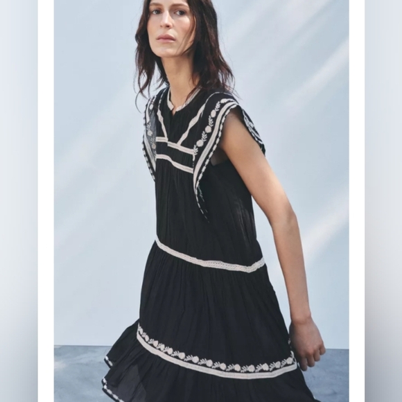 Zara ZW Collection Contrast Embroidered Dress - Picture 2 of 8